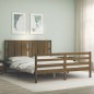 vidaXL Estructura de cama matrimonio con cabecero madera marrón miel