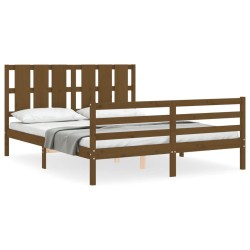 vidaXL Estructura de cama matrimonio con cabecero madera marrón miel