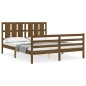 vidaXL Estructura de cama matrimonio con cabecero madera marrón miel