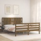 vidaXL Estructura de cama matrimonio con cabecero madera marrón miel