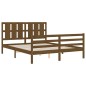vidaXL Estructura de cama matrimonio con cabecero madera marrón miel