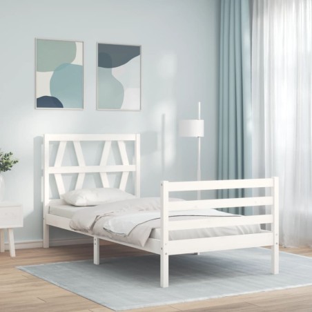 vidaXL Estructura de cama con cabecero madera maciza blanco 100x200 cm