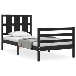 vidaXL Estructura de cama con cabecero madera maciza negro 90x200 cm