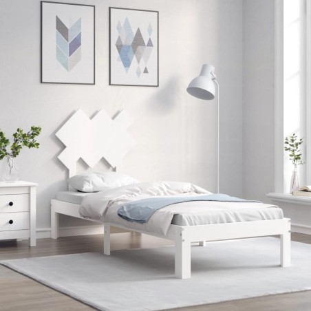 vidaXL Estructura de cama individual con cabecero madera maciza blanco