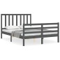 vidaXL Estructura de cama con cabecero madera maciza gris 140x190 cm vidaXL Estructura de cama con cabecero madera maciza gris 140x190 cm