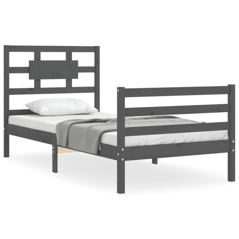 vidaXL Estructura de cama con cabecero madera maciza gris 90x200 cm