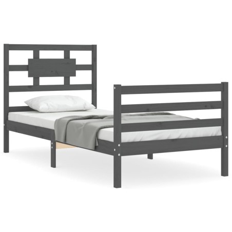 vidaXL Estructura de cama con cabecero madera maciza gris 90x200 cm