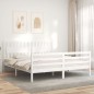 vidaXL Estructura cama de matrimonio con cabecero madera maciza blanco vidaXL Estructura cama de matrimonio con cabecero madera maciza blanco
