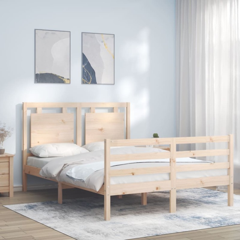 vidaXL Estructura de cama de matrimonio con cabecero madera maciza vidaXL Estructura de cama de matrimonio con cabecero madera maciza
