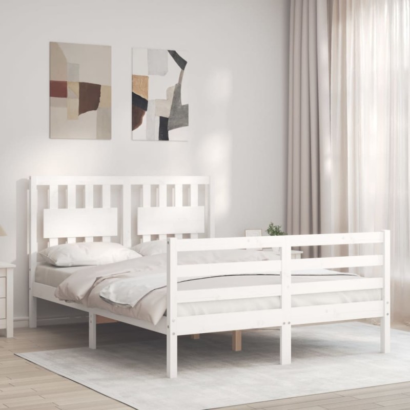 vidaXL Estructura de cama con cabecero madera maciza blanco 140x200 cm vidaXL Estructura de cama con cabecero madera maciza blanco 140x200 cm