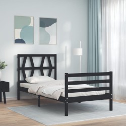 vidaXL Estructura de cama con cabecero madera maciza negro 90x200 cm