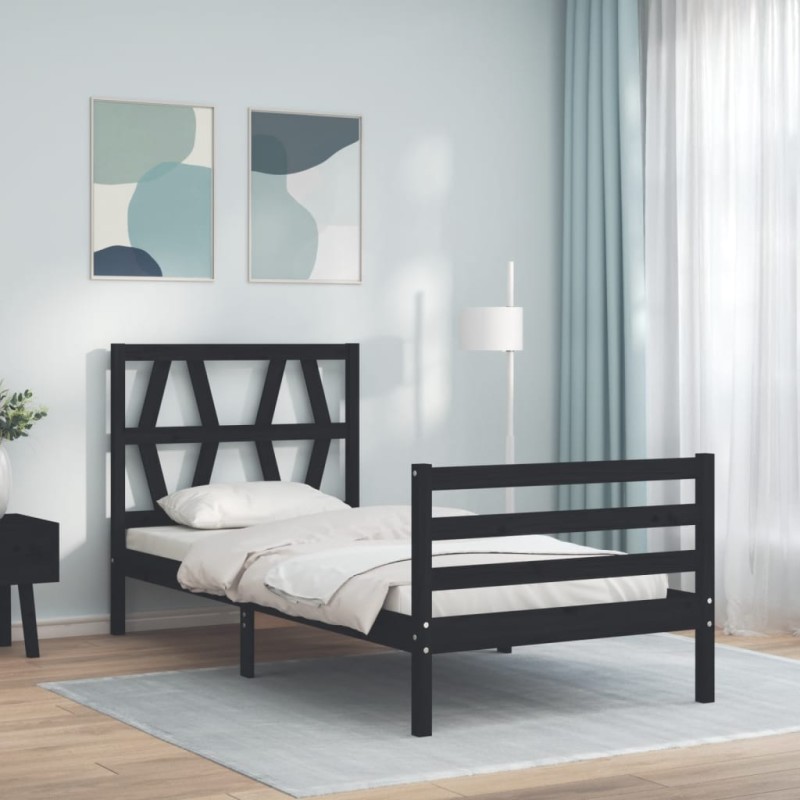 vidaXL Estructura de cama con cabecero madera maciza negro 90x200 cm