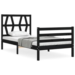 vidaXL Estructura de cama con cabecero madera maciza negro 90x200 cm