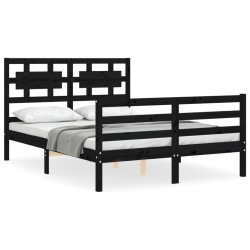 vidaXL Estructura de cama con cabecero madera maciza negro 120x200 cm