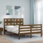 vidaXL Estructura de cama matrimonio con cabecero madera marrón miel vidaXL Estructura de cama matrimonio con cabecero madera marrón miel