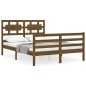 vidaXL Estructura de cama matrimonio con cabecero madera marrón miel vidaXL Estructura de cama matrimonio con cabecero madera marrón miel