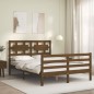 vidaXL Estructura de cama matrimonio con cabecero madera marrón miel vidaXL Estructura de cama matrimonio con cabecero madera marrón miel