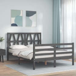 vidaXL Estructura de cama con cabecero madera maciza gris 140x200 cm