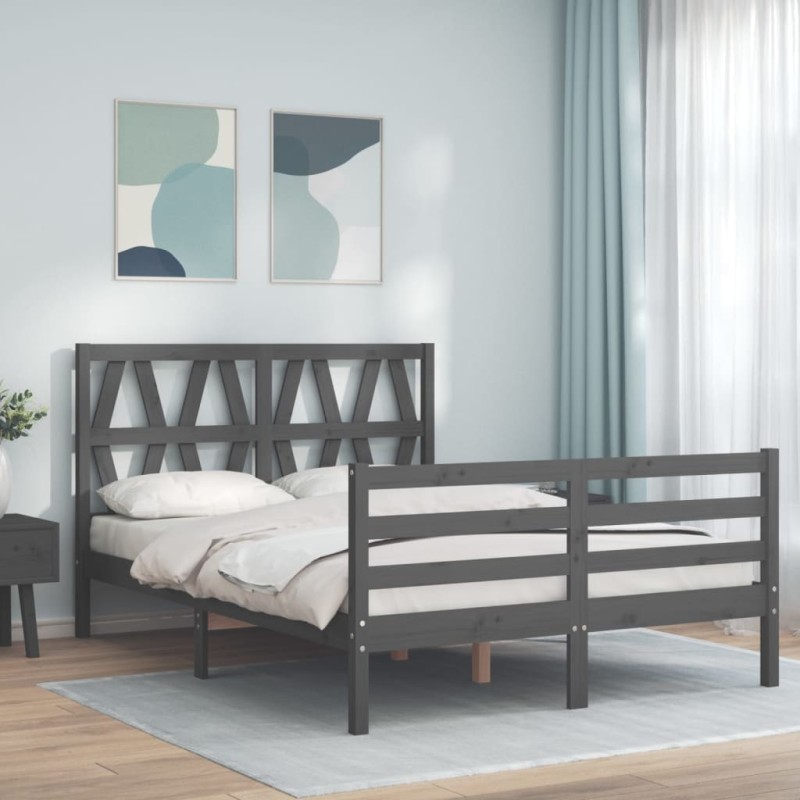 vidaXL Estructura de cama con cabecero madera maciza gris 140x200 cm vidaXL Estructura de cama con cabecero madera maciza gris 140x200 cm