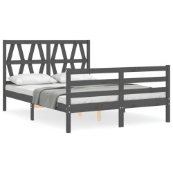 vidaXL Estructura de cama con cabecero madera maciza gris 140x200 cm