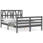 vidaXL Estructura de cama con cabecero madera maciza gris 140x200 cm vidaXL Estructura de cama con cabecero madera maciza gris 140x200 cm