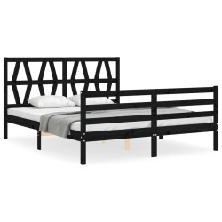 vidaXL Estructura de cama con cabecero madera maciza negro 160x200 cm