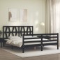 vidaXL Estructura de cama con cabecero madera maciza negro 160x200 cm vidaXL Estructura de cama con cabecero madera maciza negro 160x200 cm
