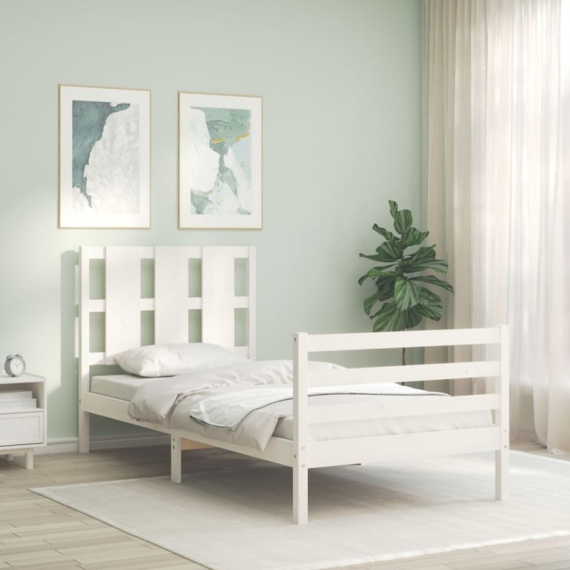 vidaXL Estructura de cama individual con cabecero madera maciza blanco vidaXL Estructura de cama individual con cabecero madera maciza blanco