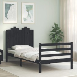 vidaXL Estructura de cama con cabecero madera maciza negro 90x200 cm