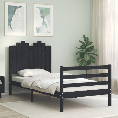 vidaXL Estructura de cama con cabecero madera maciza negro 90x200 cm