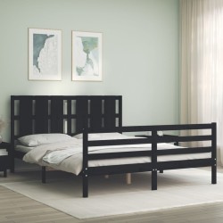 vidaXL Estructura de cama con cabecero madera maciza negro 160x200 cm