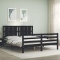 vidaXL Estructura de cama con cabecero madera maciza negro 160x200 cm vidaXL Estructura de cama con cabecero madera maciza negro 160x200 cm