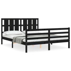 vidaXL Estructura de cama con cabecero madera maciza negro 160x200 cm
