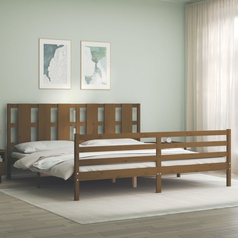 vidaXL Estructura cama y cabecero madera maciza marrón miel 200x200 cm vidaXL Estructura cama y cabecero madera maciza marrón miel 200x200 cm