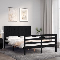 vidaXL Estructura de cama con cabecero madera maciza negro 120x200 cm