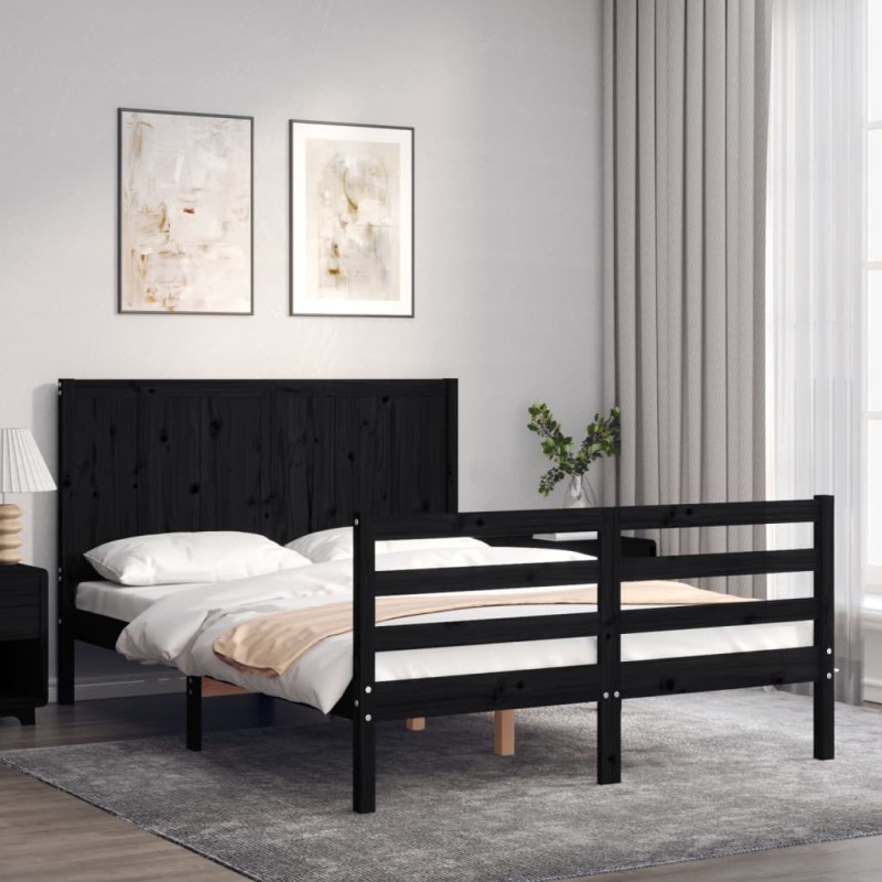 vidaXL Estructura de cama con cabecero madera maciza negro 120x200 cm vidaXL Estructura de cama con cabecero madera maciza negro 120x200 cm