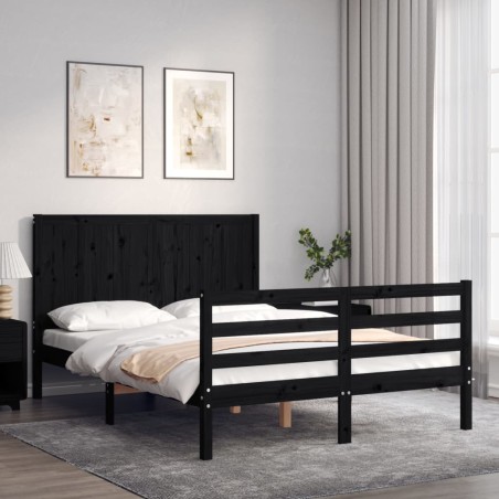 vidaXL Estructura de cama con cabecero madera maciza negro 120x200 cm