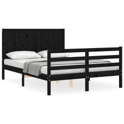 vidaXL Estructura de cama con cabecero madera maciza negro 120x200 cm