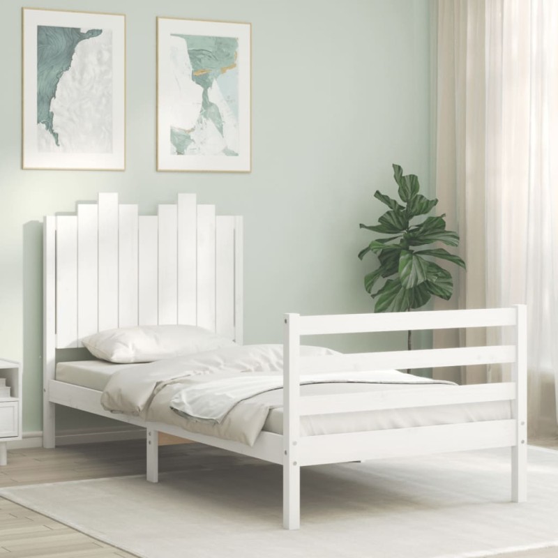 vidaXL Estructura de cama con cabecero madera maciza blanco vidaXL Estructura de cama con cabecero madera maciza blanco