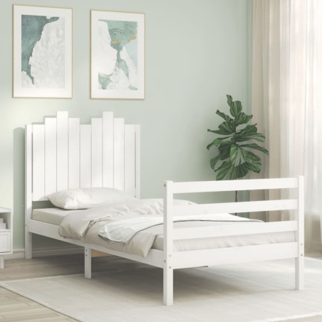 vidaXL Estructura de cama con cabecero madera maciza blanco