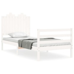 vidaXL Estructura de cama con cabecero madera maciza blanco