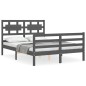 vidaXL Estructura de cama con cabecero madera maciza gris 140x190 cm vidaXL Estructura de cama con cabecero madera maciza gris 140x190 cm