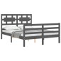 vidaXL Estructura de cama con cabecero madera maciza gris 140x190 cm vidaXL Estructura de cama con cabecero madera maciza gris 140x190 cm