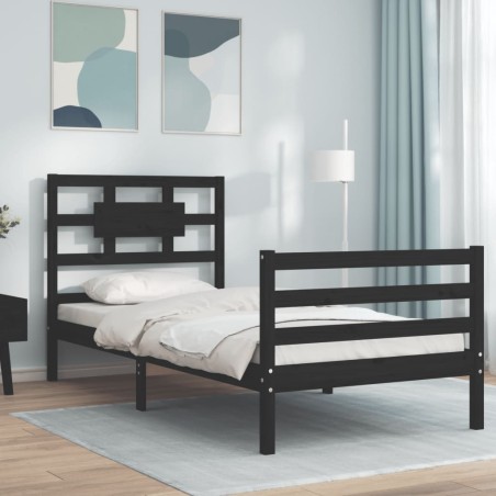 vidaXL Estructura de cama con cabecero madera maciza negro 100x200 cm