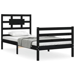 vidaXL Estructura de cama con cabecero madera maciza negro 100x200 cm