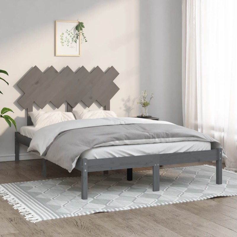 vidaXL Estructura de cama doble madera maciza gris 135x190 cm vidaXL Estructura de cama doble madera maciza gris 135x190 cm