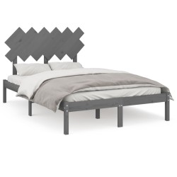 vidaXL Estructura de cama doble madera maciza gris 135x190 cm