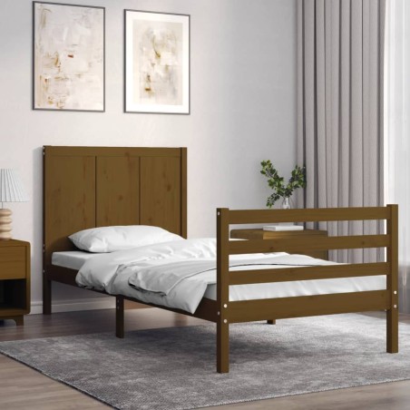 vidaXL Estructura cama con cabecero madera maciza marrón miel 90x200cm