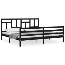 vidaXL Estructura de cama con cabecero madera maciza negro 200x200 cm