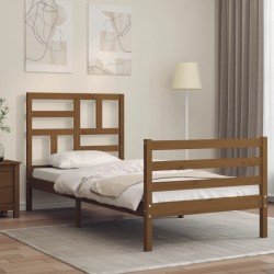 vidaXL Estructura cama con cabecero madera maciza marrón miel